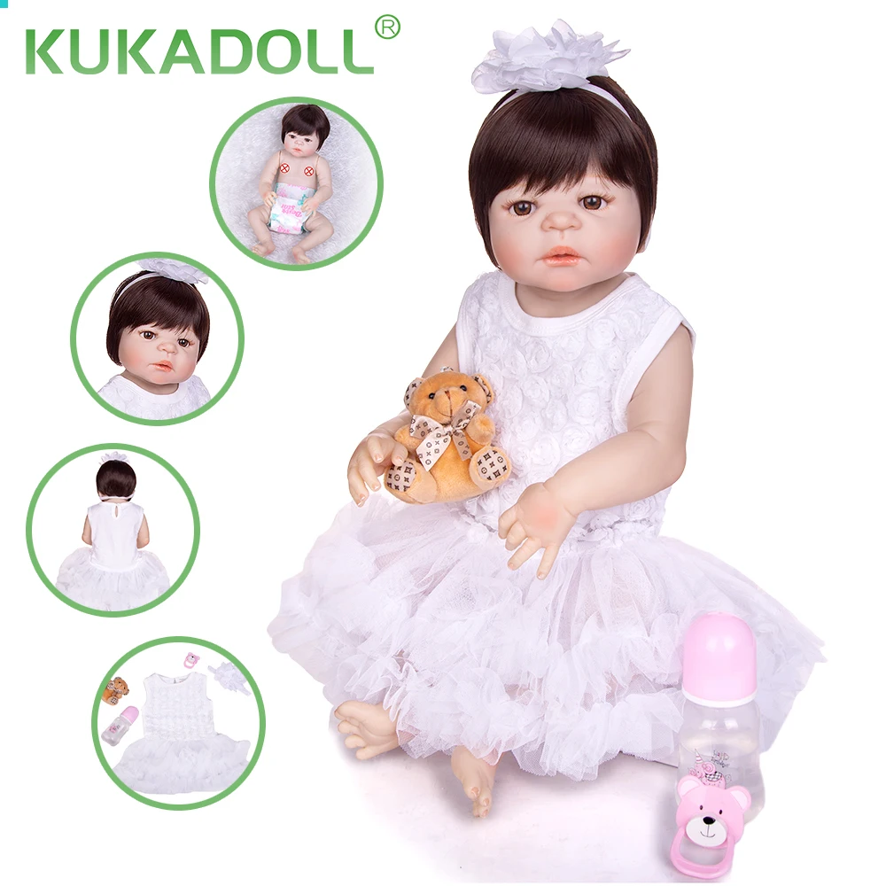 

KUKADOLL 23 Inch Bebe Reborn Doll Full Silicone Body 57 CM Baby Doll Realistic Boneca Menina Bath Toys For Children's Day Gifts