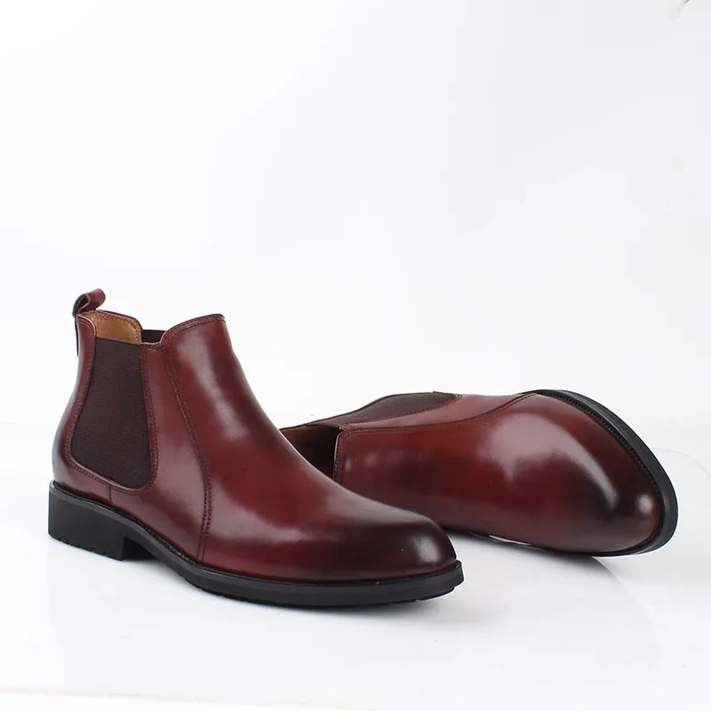 

Martin Boots Cowhid Men Pointed Toes Genuine Leather Comfortable Ankle Boots Black Thick Bottom Business Dress Shoes office