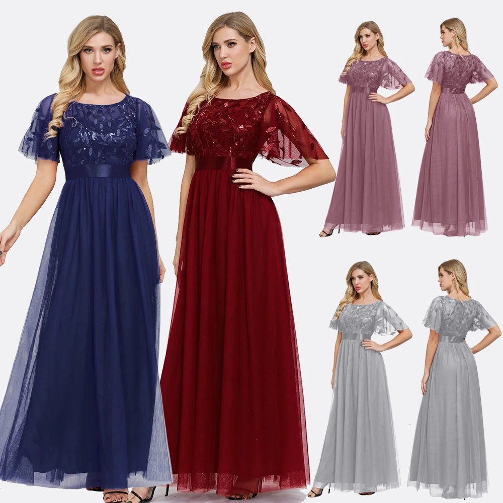 Женское вечернее платье с блестками длинное ТРАПЕЦИЕВИДНОЕ ПЛАТЬЕ круглым