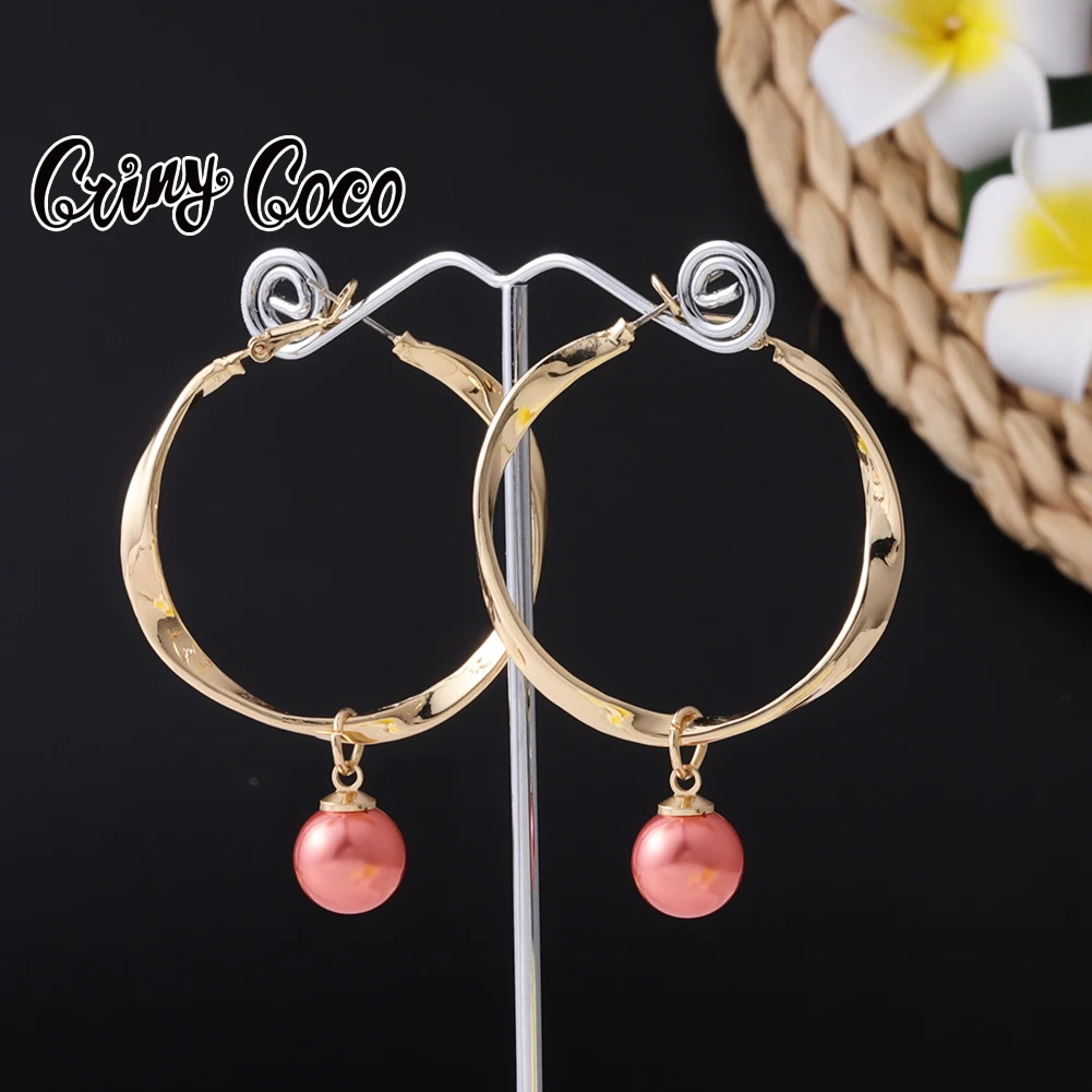 

Hawaiian Colorful Pearl Hoops Earings Fashion Jewelry 2021 Female Big Boho Hanging Gold Plated Earing Hoop Earrings for Women