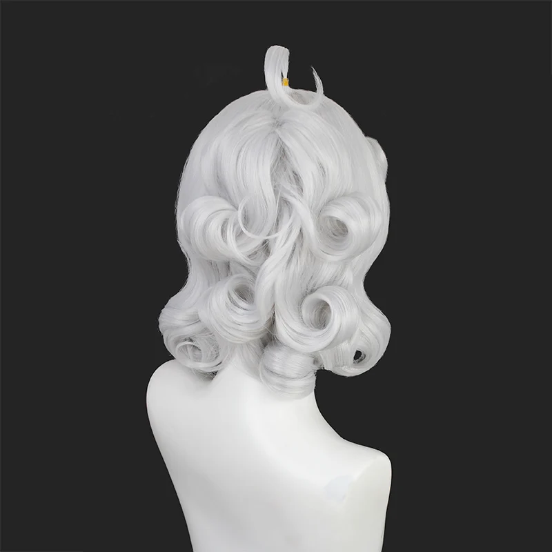 Helltaker Pandemonica short White Curly Hair Cosplay Halloween Party Heat Resistant Synthetic Wig + Free Cap |