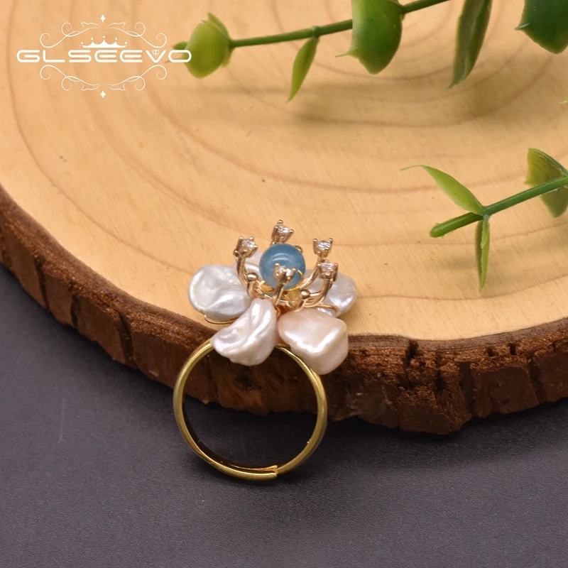 Женские перламутровые Кольца GLSEEVO вечерние Регулируемые кольца с натуральным