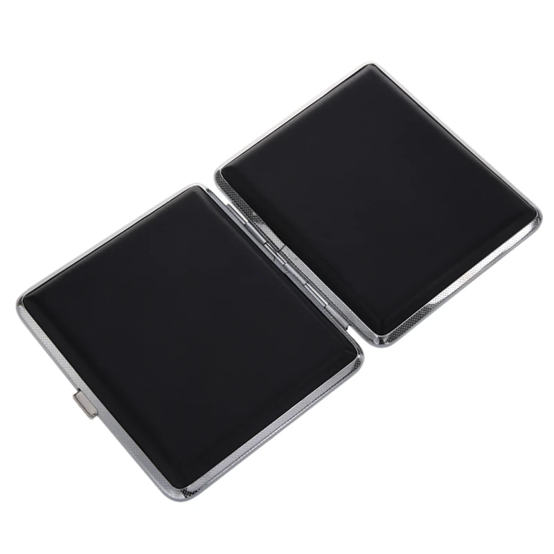 

Black Press Button Faux Leather Metal Cigarette Case Holder