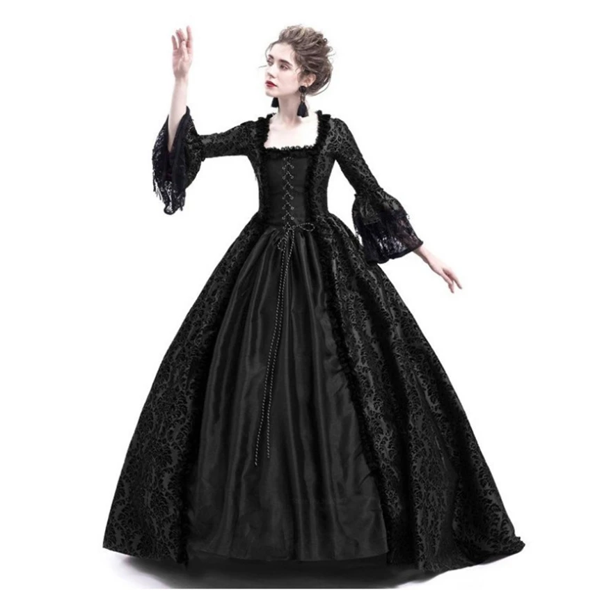 

Cosplay European Medieval Palace Princess Dress Vintage Evening Gown for Women Lace Stitching Flared Sleeves High Waist Dress