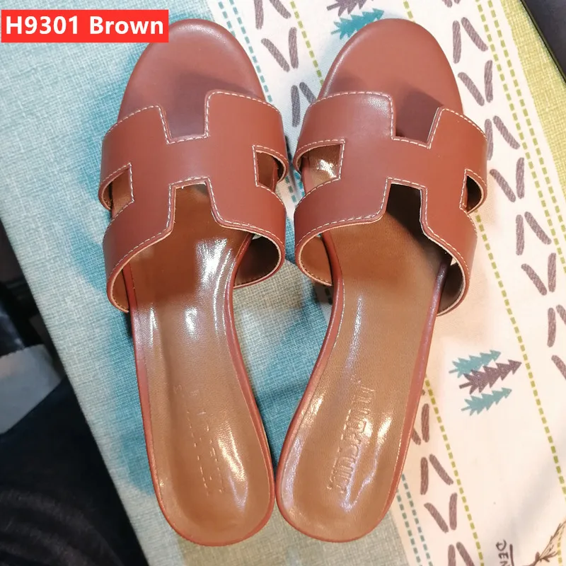 

Women H Slippers 2021 Summer Fashion Sexy Square Toe Med Heels Slides Femme Hollow H Sandal H Ladies Luxury Brand Design Shoes