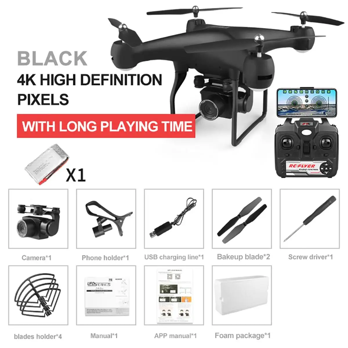 4K Black 1 Battery Дизайн 4K 1080 HD воздушная камера с широкоугольным квадрокоптером wifi FPV Режим высокой фиксации складной Дрон RC с батареей - Цвет: 4K Black 1 Battery