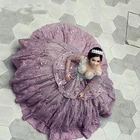 Фиолетовый Мексиканская Quinceanera платье Scoop с украшением в виде кристаллов на шнуровке с аппликацией и длинными рукавами бальное платье для выпускного вечера вечерние сладкий 16 платье robes de Вечер