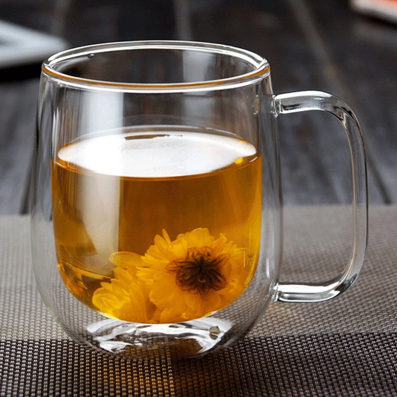 

Double Wall Glass Coffee Mug Thermal Insulated Tea Milk Cup with Handle Heat Resistant Beer Cocktail Drinkware Transparent Cups
