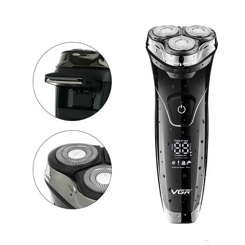 

VGR V-318 Full-Body Washable Electric Shaver Digital Display Razor Household Three-Head Floating Razor USB Rechargeable Shaver
