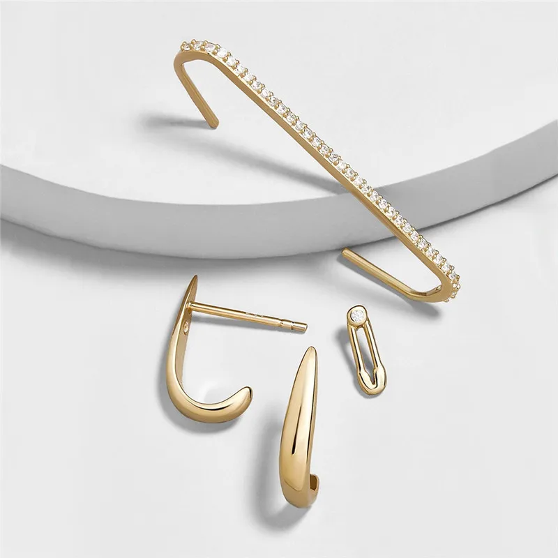 

4 Pieces/Set Piece Solid Gold Clip Earrings No Piercing Metal Paper Pin Chunky Cartilage Earrings for Women Minimalist Ear Cuff