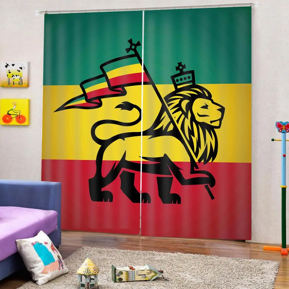 Custom Rasta Window Curtain Judah Lion with a Flag King Jungle Reggae Theme Art Print Drapes For Living room bedroom Decor Sets | Дом и сад