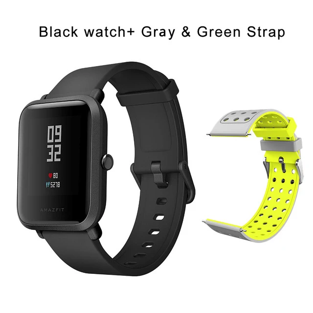 Black N gray strap Huami Смарт-часы Amazfit BIP на английском языке, gps, умные часы, Android iOS IP68, пульсометр, 45 дней, время работы от батареи, всегда на дисплее - Цвет: Black N gray strap