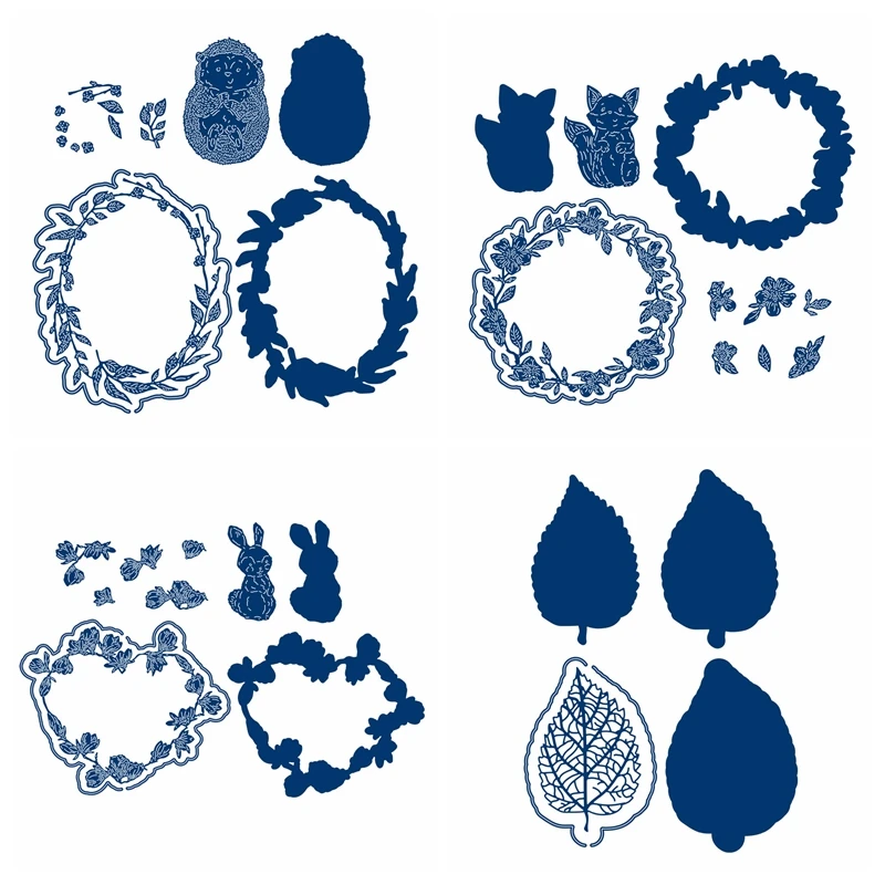 

Cute Animals Ruby Rabbit Leaf Apertures Floral Wreath Metal Cut Dies for Scrapbooking album Decorative Embossing DIY Paper Cards