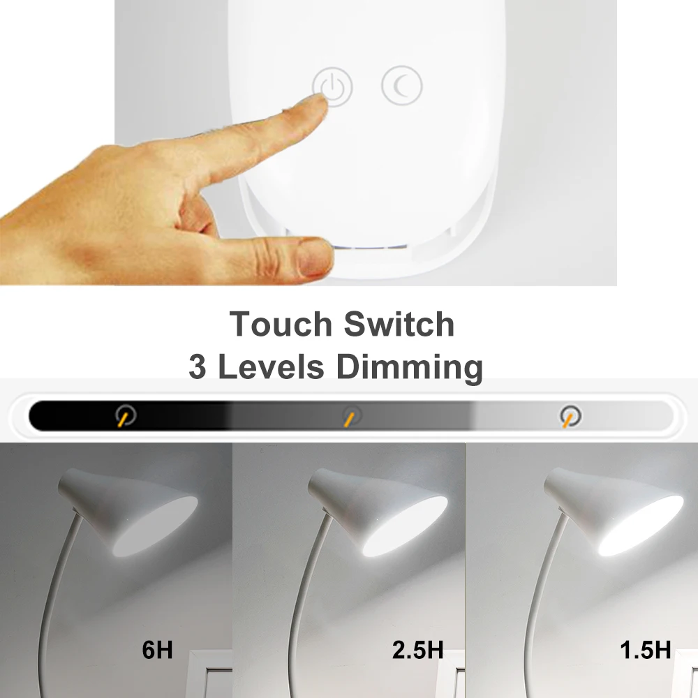 Светодиодная настольная лампа Flexo с клипсой для любого места абажур сенсорным