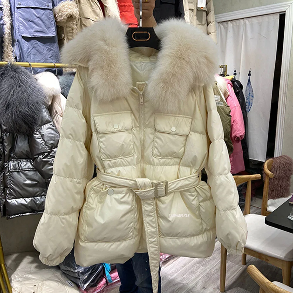 Женская парка на 90% пуху белой утки теплая толстая пуховая куртка с капюшоном из