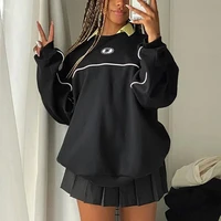 casual style black sweatshirt ladies letter print reflective sprouting striped hoodie top harajuku round neck pullover top 2021