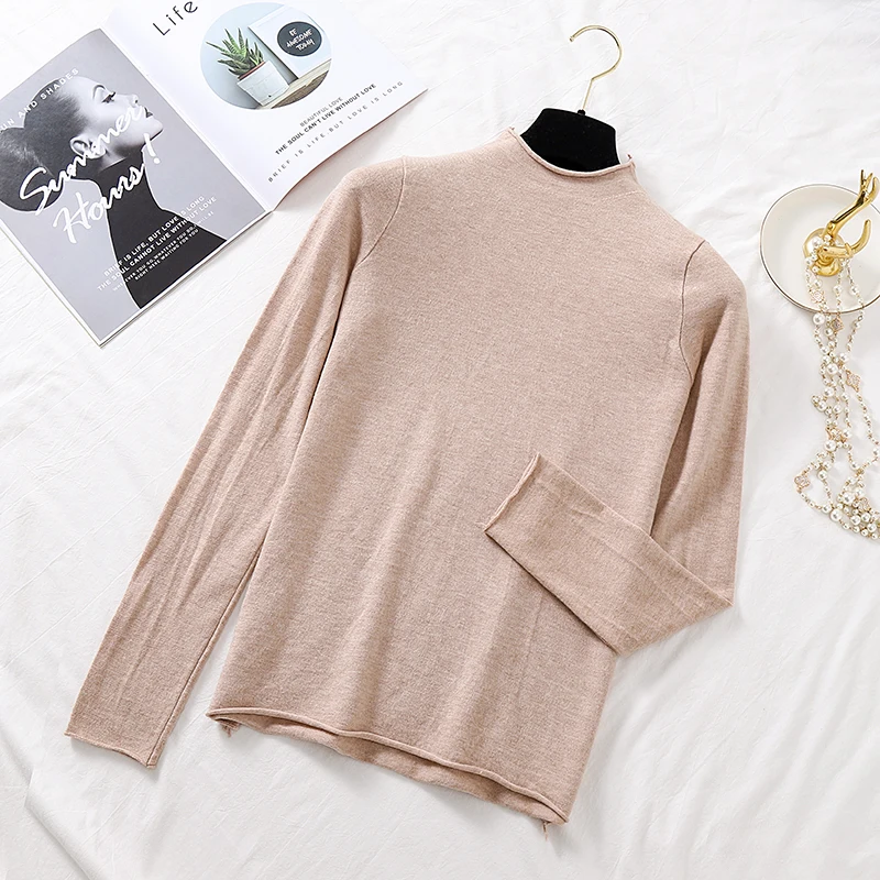 Женский свитер с высоким воротником и длинным рукавом облегающий вязаный