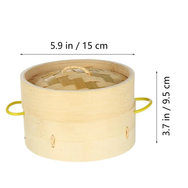 

2pcs Handmade Bamboo Steamer Kitchen Food Steamer with Lid Cooking Tool (15CM)