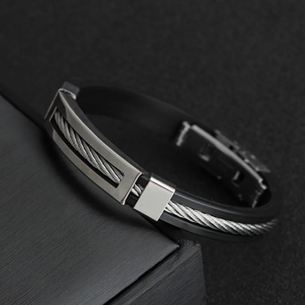 Спортивный стильный браслет из нержавеющей стали силиконовый резиновый