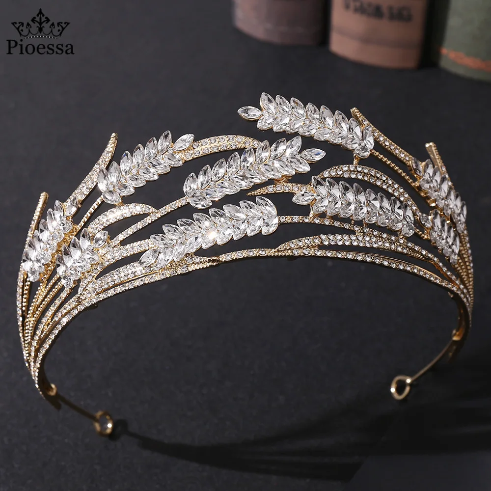 

Pioessa High Quality Tiara Wedding Hair Accessories Bridal Tiara Award Ceremony Queen Crown Crystals Wheat Ears Classic Design