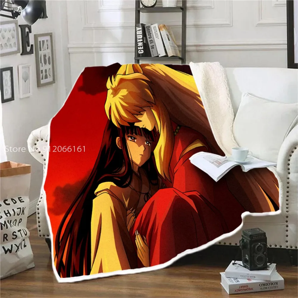 

Office Blanket Inu Yasha Throw Blankets on Sofa 3D Japan Cartoon Plush Sherpa Blanket Creative Bedspreads Fur Print Quilt Cover