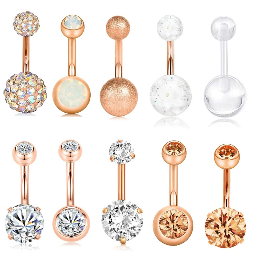 TIANCIFBYJS 1-10pcs 14G Surgical Steel Belly Button Ring Navel Ear Rings CZ Body Piercing Jewelry 10 mm Bar For Women Nombril | Украшения и