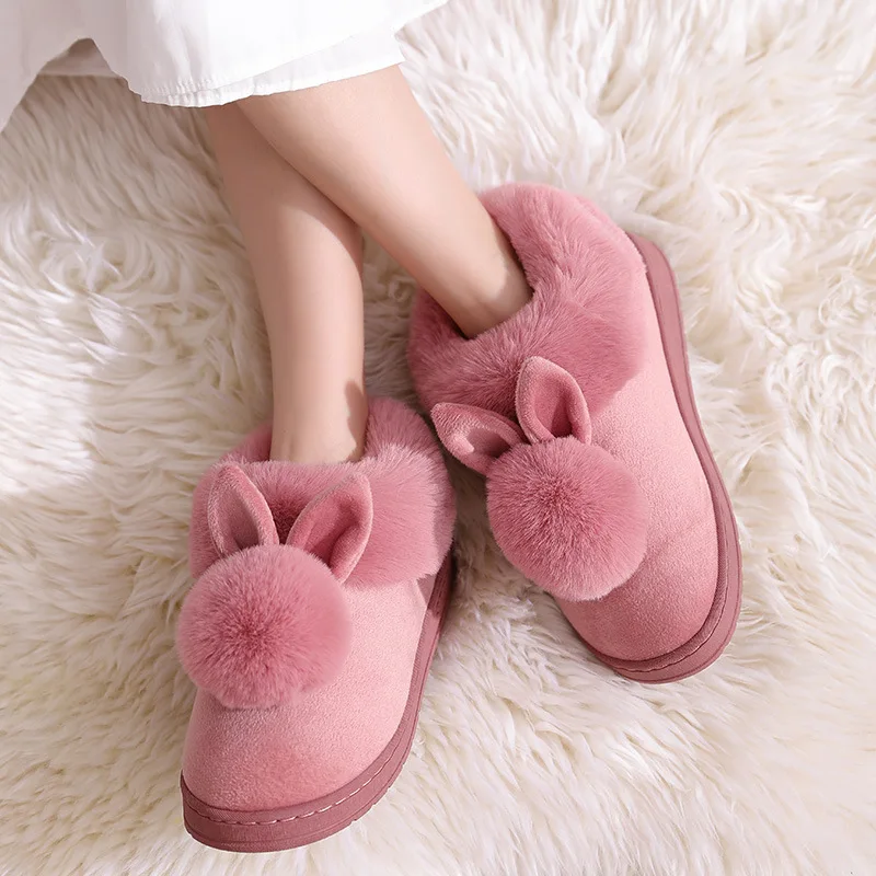 

2021 New Fashion Autumn Winter Cotton Slippers Rabbit Ear Home Indoor Slippers Winter Warm Shoes Womens Cute Plus Plush Slippers
