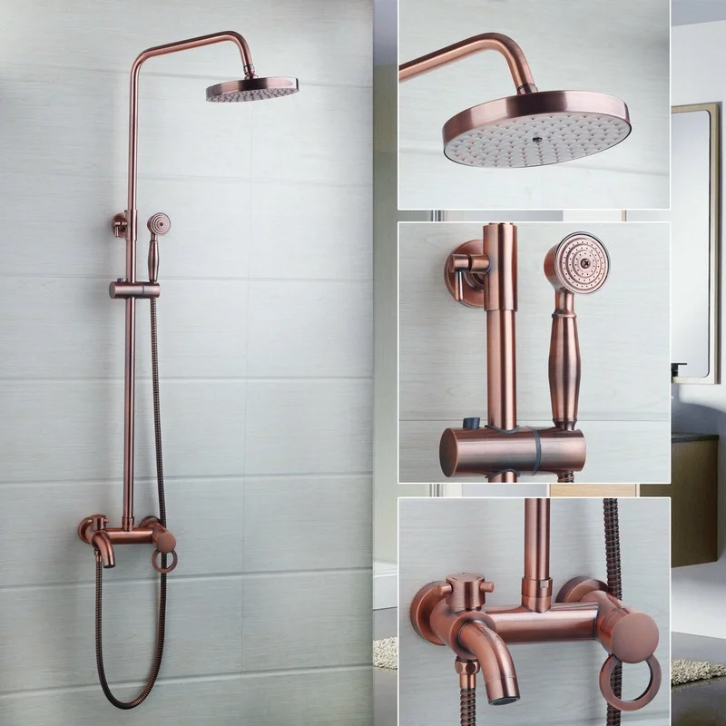 

8" Rainfall Antique Copper Shower Head and Hand-held Shower Toilet Bathtub Faucet Hot and Cold Water Mixing Faucet