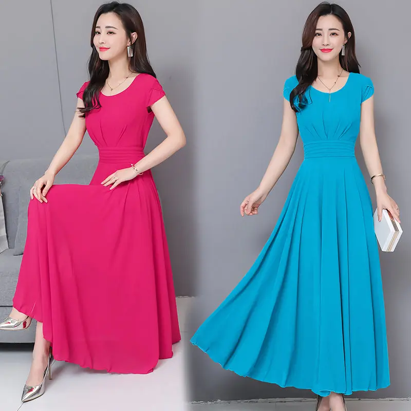 Женское шифоновое пляжное платье с рукавом бабочкой и круглым вырезом|Женские