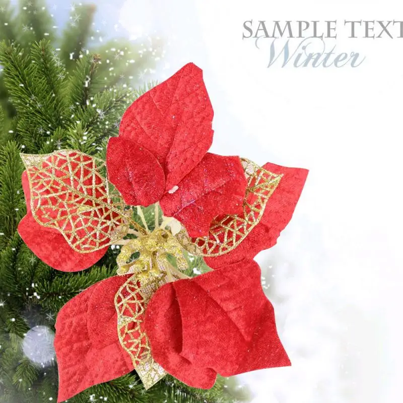 Poinsettia Блестящий Декор Цветок Рождественская елка-украшения свадебные-орнамент