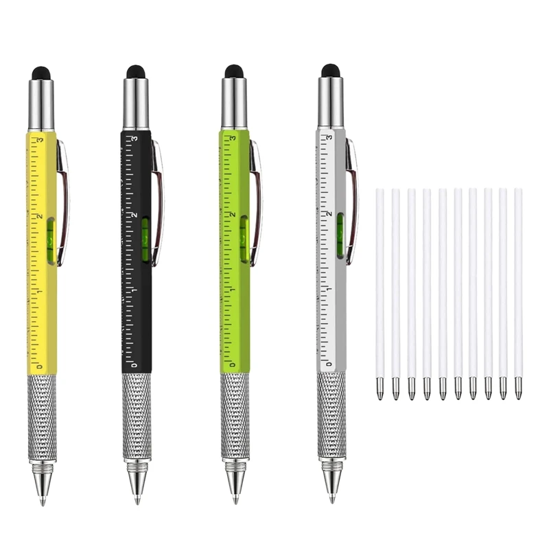 

4Pcs 6 in 1 Multitool Ballpoint Pens Gift Tool Pen Multicolor Personalized Pen with Ruler Tool Gadget Pen Gift for Men