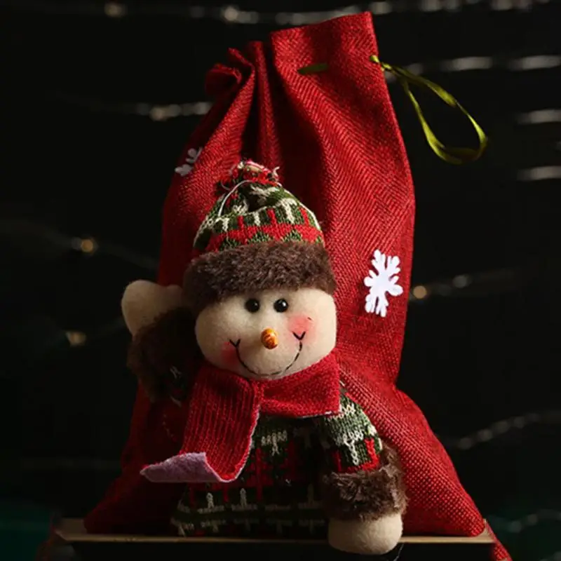 Рождественская Льняная сумка на шнурке для яблока Детская Подарочная конфет