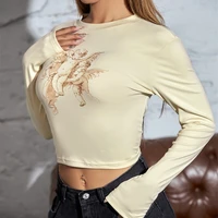 y2k graphic character print crop top women%e2%80%99s casual long sleeve round neck slim fit t shirt fashion e girls streetwear fall 2021