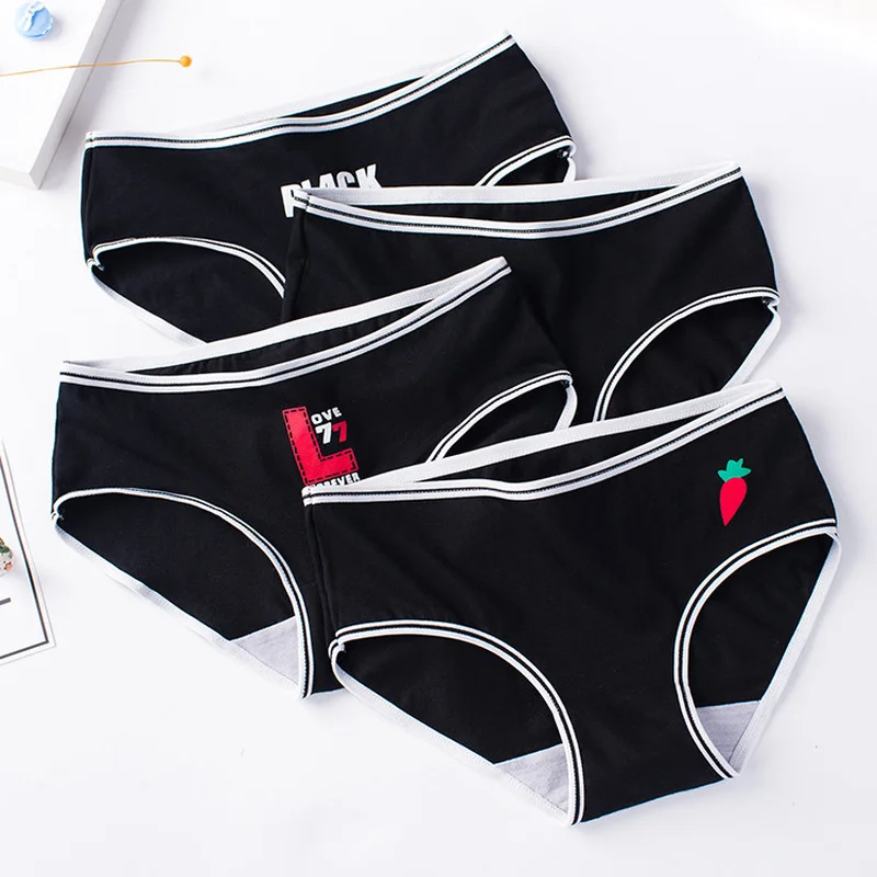 

Ladies Cute Black Series Underwear Sports Women Pure Cotton Mid-waist Ladies Cotton Briefs Cotton Girl Pants Cute Cotton