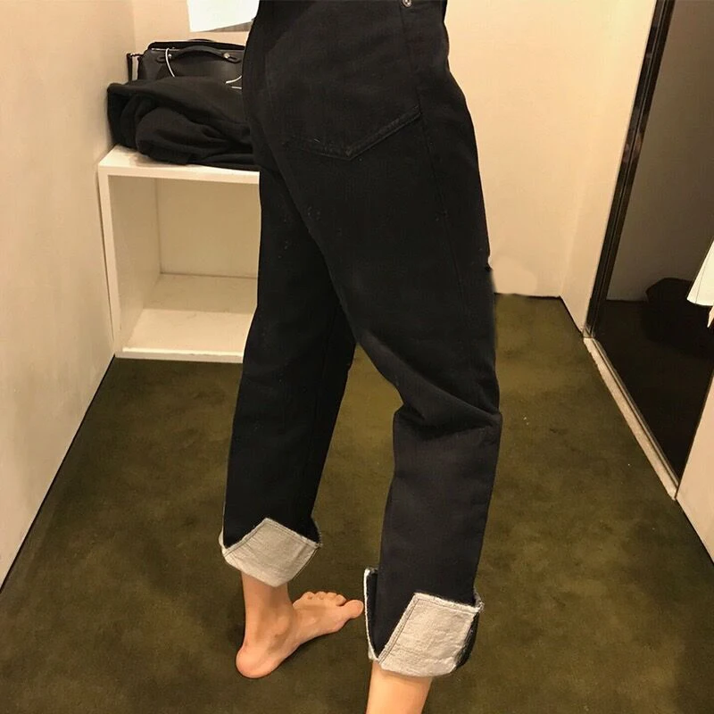 

2020 New Style for Autumn and Winter High Waist Black Alternative Stylish Denim Jeans Women Straight Loose Jeans