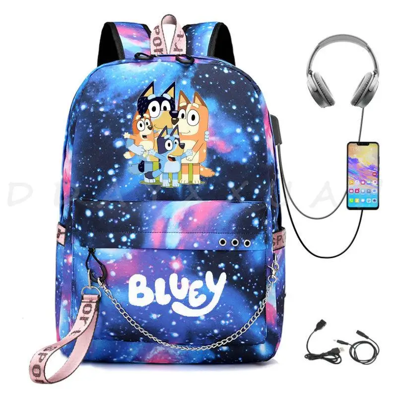 Рюкзак бинго bluey для мужчин и женщин ранец с USB-зарядкой мальчиков девочек детский