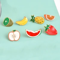fruits enamel pins cartoon watermelon kiwi strawberry orange banana apple pineapple fruit brooch lapel pin badge vintage gift