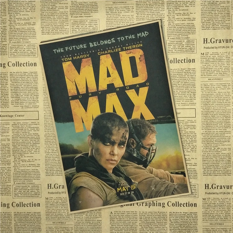 Mad max Fury road Tom Hardy Charlize Theron фильм плакат наклейка на бумагу Ретро крафт-бумага | Дом и