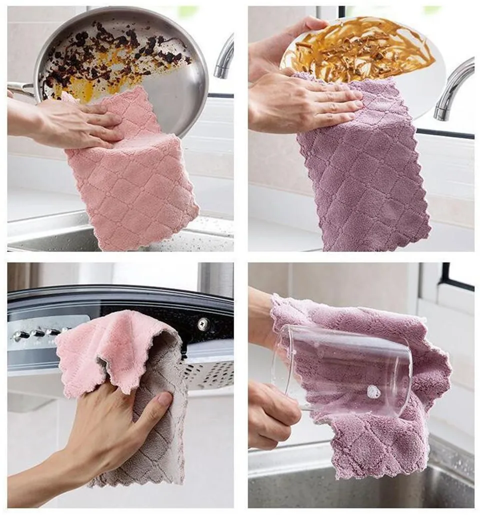 

5pcs Absorbent Dish Cloth Thicken Wipe Tablecloth Towel Kitchen Oil donot lint Cleaning Wipes Hand Towel Cleaning Rag Hand Towel