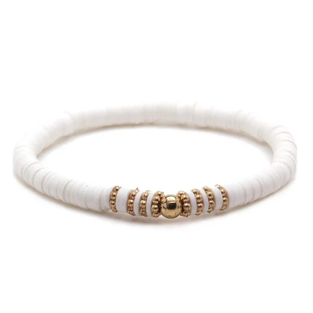 5mm Polymer Clay Disc Heishi Ball Bead Stretch Bracelet Women Girl Multi-color Button Red Black Orange Blue White Jewelry | Украшения и