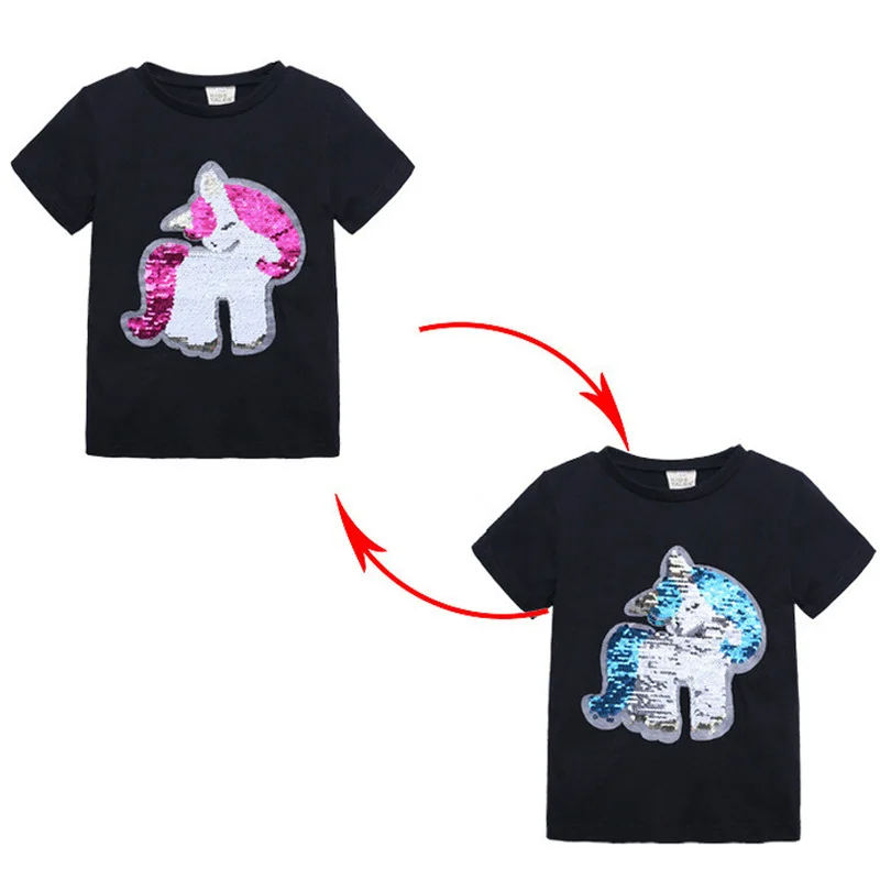 2020 футболки для девочек детская Волшебная Двусторонняя хлопковая Повседневная