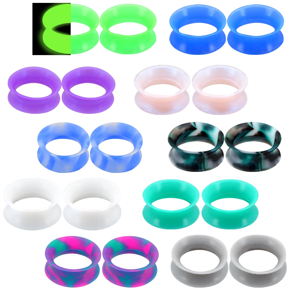 

Body Punk 20PCS Soft Silicone Ear Gauges Flesh Tunnels Plugs Stretchers Expander Double Flared Flesh Tunnel Ear Piercing Jewelry