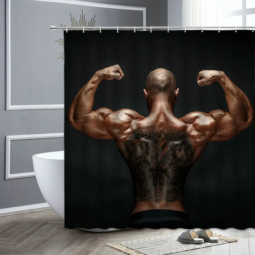 

Waterproof Fabric Shower Curtain Set Dance Strong Man Fitness Sports Printed Home Bathroom Decor Bathtub Partition Bath Curtains