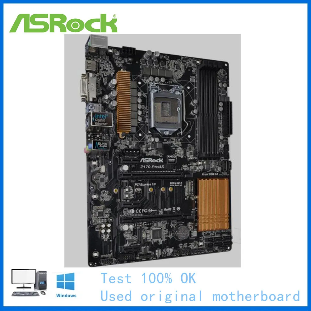 Материнская плата для компьютера ASRock Z170 Pro4S материнская LGA 1151 DDR4 настольного б/у