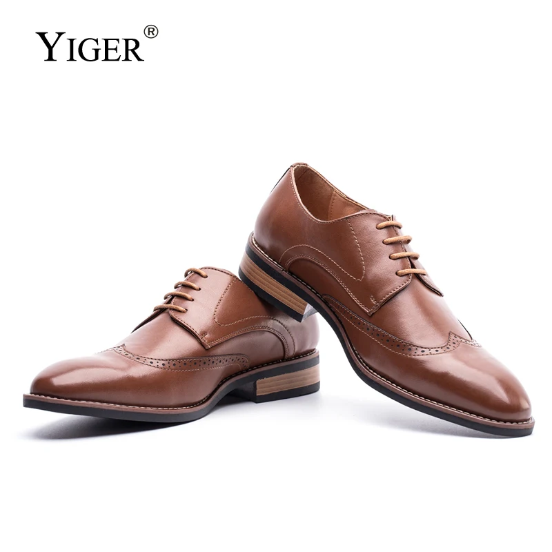 YIGER Новый Bullock мужская обувь на шнуровке натуральная кожа большие размеры деловая
