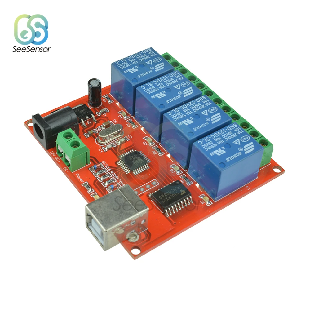 4 канальный USB релейный модуль 12 В программируемый компьютерный переключатель