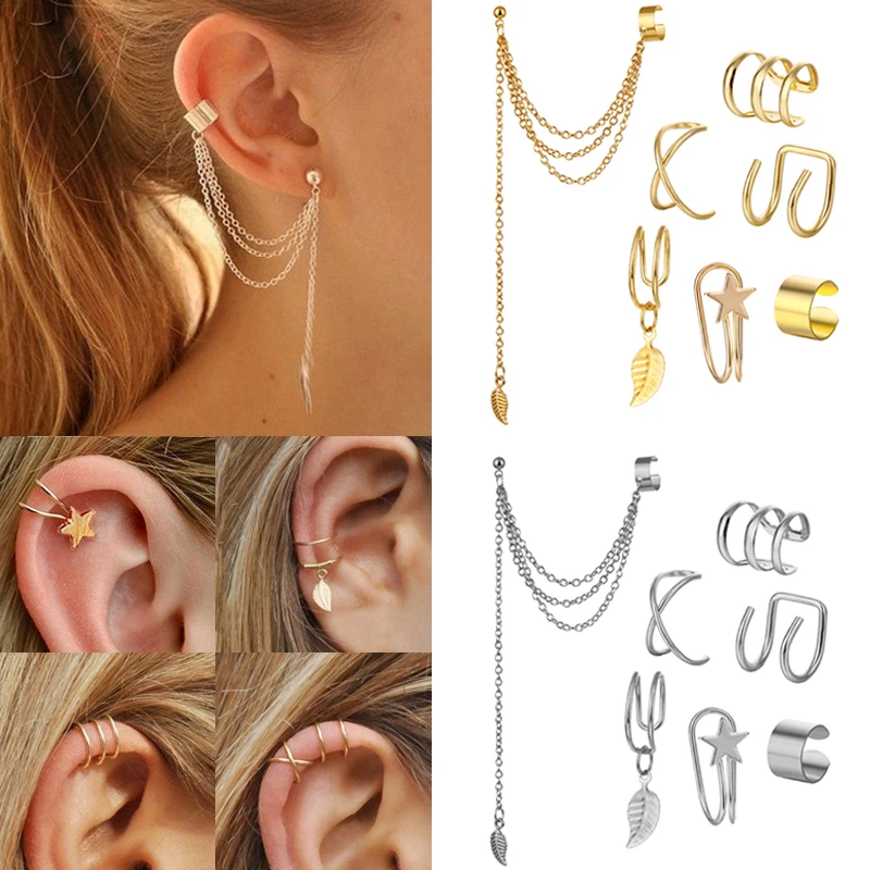 

2020 New Pairs Fashion Punk Rock Ear Clip Cuff Wrap Earrings No piercing-Clip On Cartilage Wrap Earring For Women Gifts