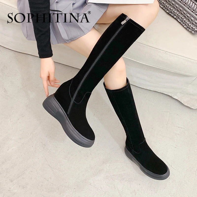 

SOPHITINA Increase Within Boots Women Handmade Genuine Leather Cow Suede Comfortable Elegant 2020 Winter Shoes New Boots PO373