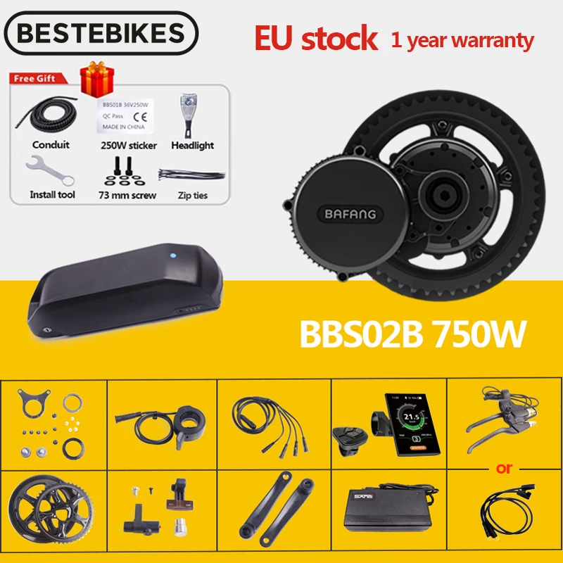 Bafang мотор BBS02B BBS02 48V 750W мотор среднего привода электрический велосипед Ebike комплект преобразования 52V17.5Ah 20Ah LG литиевая батарея велосипед - изображение