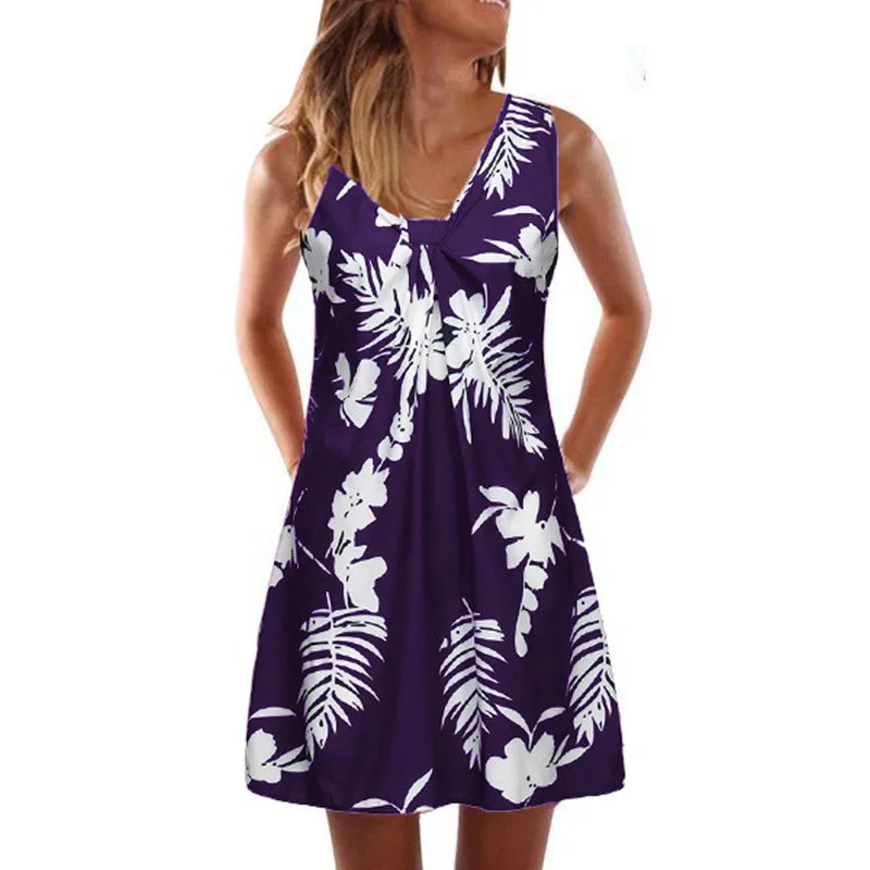 

2021 New Sexy Summer Dresses Plus Size Loose Beach Dress Women Vintage Print Sleeveless V-neck Casual A-line Mini Dress Vestidos
